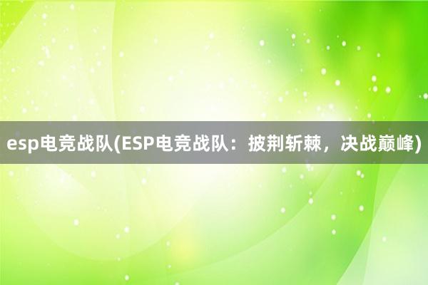 esp电竞战队(ESP电竞战队：披荆斩棘，决战巅峰)