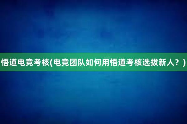 悟道电竞考核(电竞团队如何用悟道考核选拔新人？)