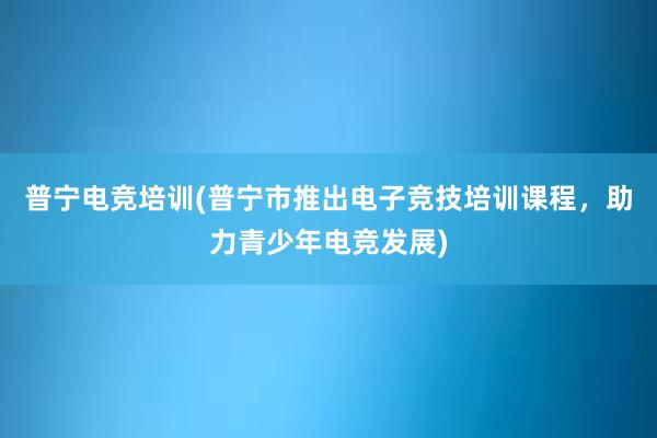 普宁电竞培训(普宁市推出电子竞技培训课程，助力青少年电竞发展)