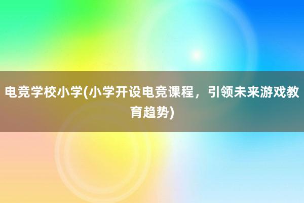 电竞学校小学(小学开设电竞课程，引领未来游戏教育趋势)