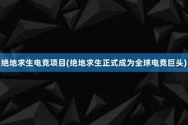 绝地求生电竞项目(绝地求生正式成为全球电竞巨头)