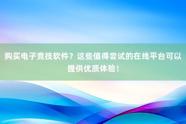 购买电子竞技软件？这些值得尝试的在线平台可以提供优质体验！