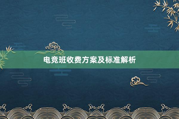 电竞班收费方案及标准解析